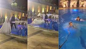 Skok do bazénu se změnil v záchranu nevěsty.
