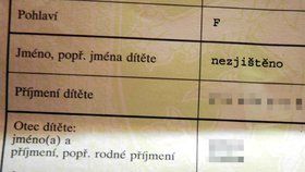 Jméno: Nezjištěno. 268 dětí v Česku rodiče nedokázali pojmenovat