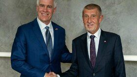 Andrej Babiš (ANO) a velvyslanec USA Nicholas Merrick (27.10.2025)
