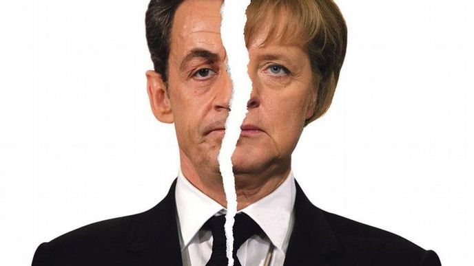 Nicholas Sarkozy a Angela Merkelová - koláž