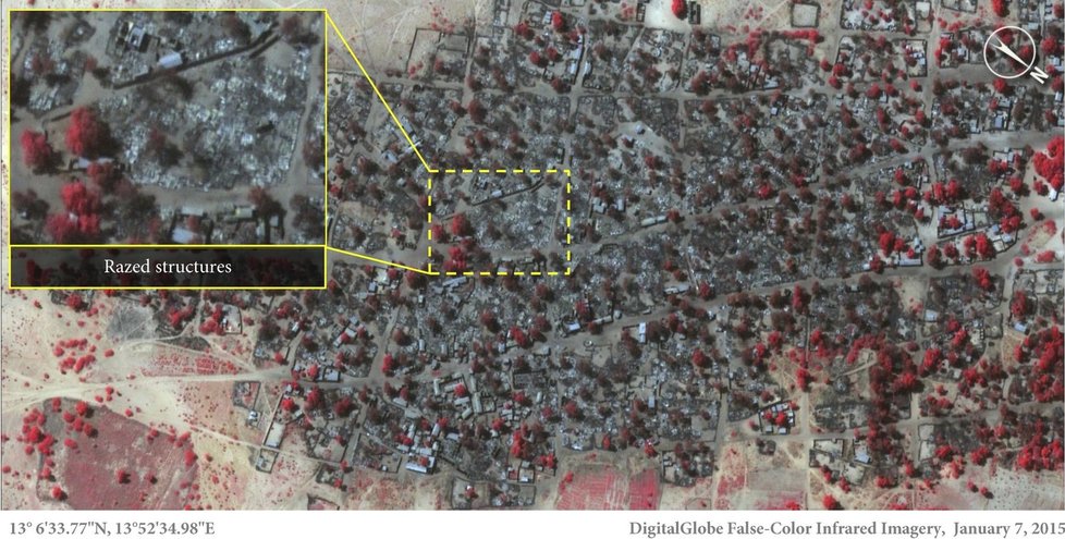 Snímek po útoku radikálních islamistů Boko Haram ze 2. ledna 2015