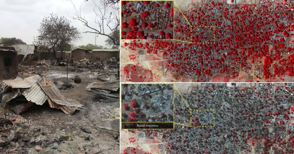 Satelitní snímky odhalily dopad ničivého útoku radikálních islamistů z Boko Haram.