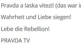 Na webu Pravda TV nechybí ani české heslo „Pravda a láska vítězí“.