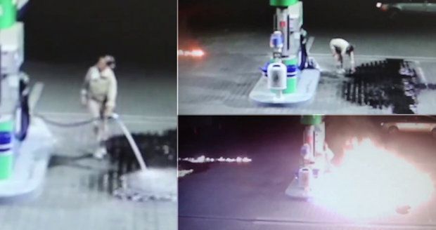 Šokující video pyromanky na čerpací stanici: Rozlila desítky litrů benzinu a „škrtla zápalkou“!