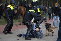 Drsný zásah proti demonstrantům v Haagu: Policie na odpůrce lockdownu vytáhla vodní dělo