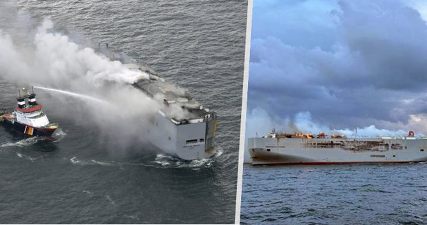 Obří požár lodi s 3000 auty: Jeden mrtvý, další se zachránili skokem ze 30 metrů