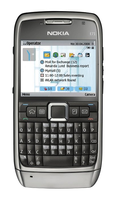  Původní Nokia E71 z roku 2008 byla elegantní kovový smartphone pro manažery.