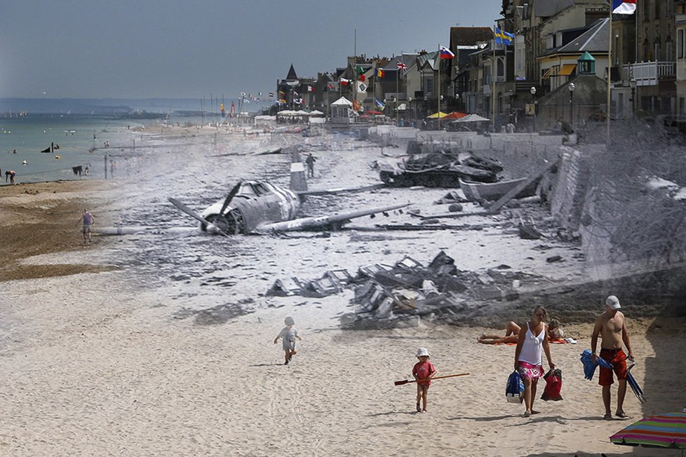 Pláž Juno - Před 70 lety a dnes.