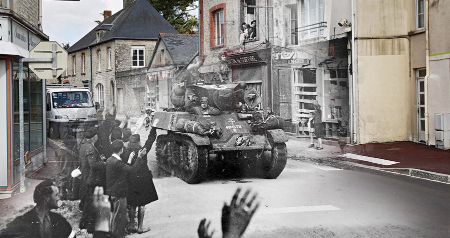 Dnes poklidné francouzké městečko Sainte-Mère-Église. 7. června vítali nadšení Francouzi spojenecká vojska.