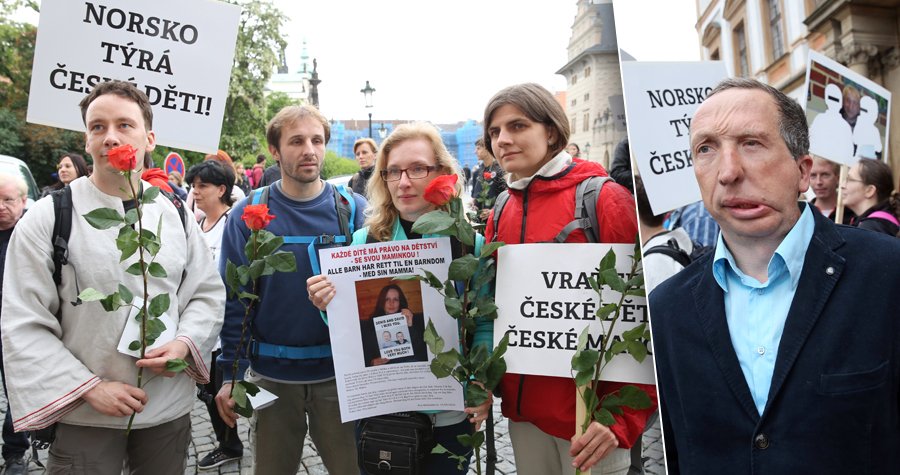 Protesty proti norské sociálce Barnevernet v Praze. Dorazil i syn exprezidenta Klause