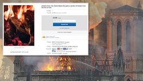 Je libo ohořelé dřevo z Notre-Dame? Lidé se snaží na internetu na zkáze chrámu vydělat. 