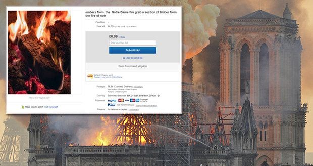 Šmejdi kšeftovali s „uhlíky z Notre-Dame“. Ohořelé dřevo z chrámu prodávali na webu