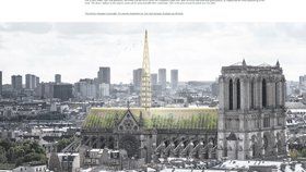 Projekt Studia NAB, jehož architekti chtějí střechu vyhořelé Notre-Dame proměnit ve skleník a zřícenou vížku ve včelín.