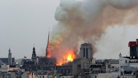 Věž pařížské katedrály Notre-Dame se kvůli mohutnému požáru 15. 4. 2019 zřítila