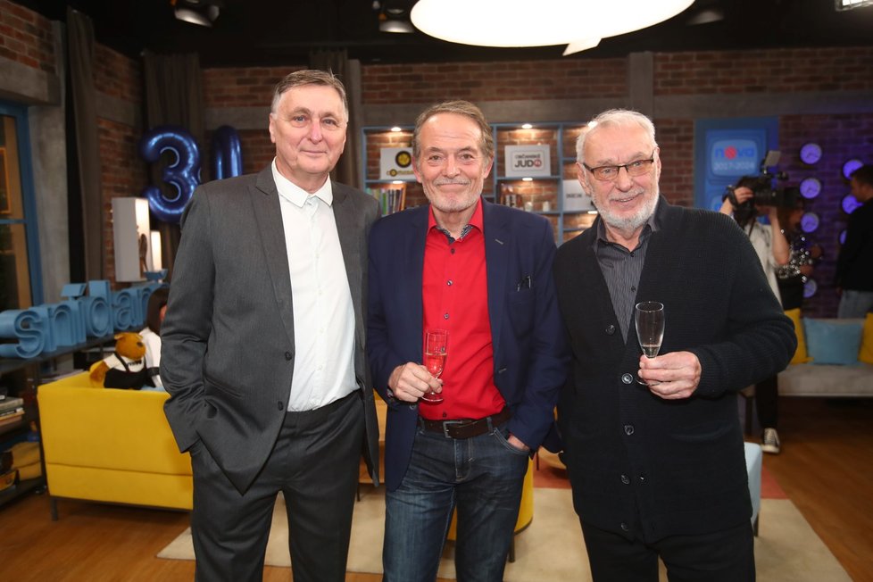 Televize Nova oslavila 30. narozeniny: Václav Tittelbach, Martin Severa a Zbyněk Merunka.