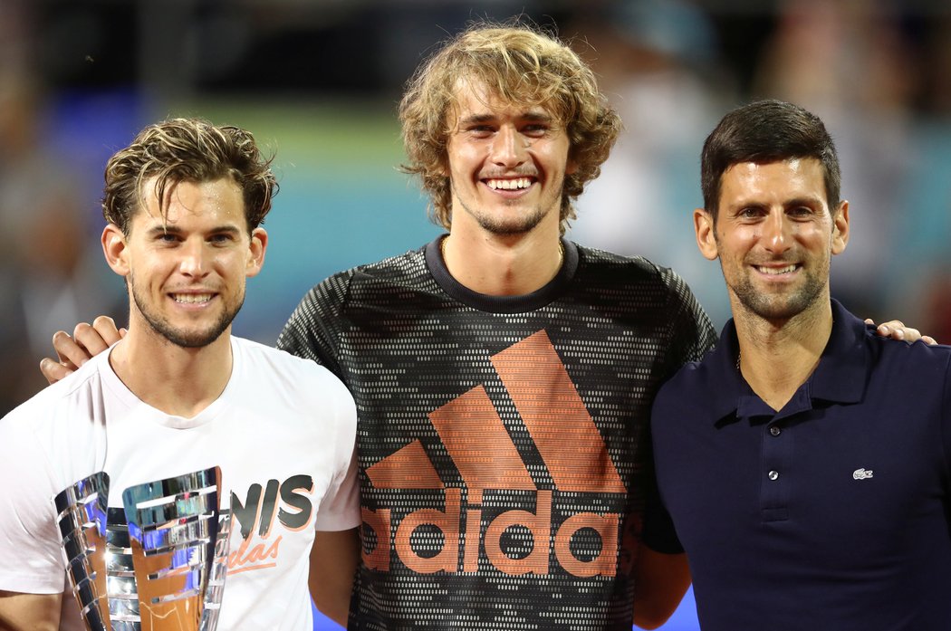 Dominic Thiem, Alex Zverev a Novak Djoković