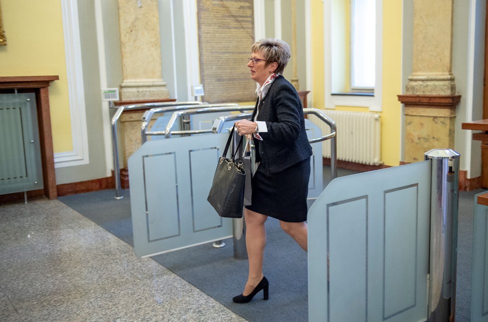 Ministryně průmyslu a obchodu Marta Nováková (za ANO) přichází na jedno ze svých posledních jednání vlády. Ve funkci má skončit k 30. dubnu (15. 4. 2019)