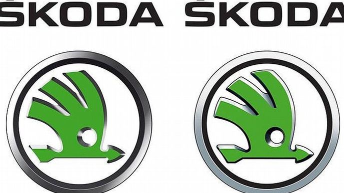 Nové logo Škody - vlevo logo zveřejněné 1.března a vedle logo mírně vizuálně upravené