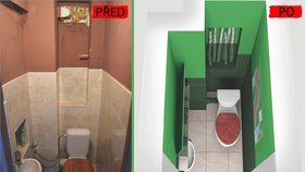 Díky barevnému experimentu s výraznými odstíny zelené barvy a neotřelými doplňky získal neútulný, neosobní a postupně dosluhující prostor toalety hravý výraz.