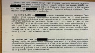 Na veřejnost unikla policejní žádost k vydání Andreje Babiše a Jaroslava Faltýnka