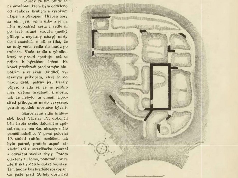Takto měl podle půdorysu historika Augusta Sedláčka vypadat Nový hrad u Kunratic.