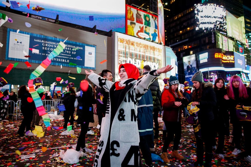 Novoroční oslavy v New Yorku na Times Square (1. 1. 2020)