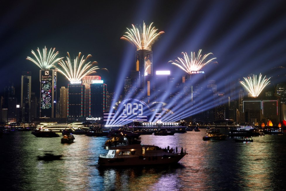 Novoroční ohňostroj 2023 v Hongkongu.