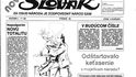 Titulní stránka novin Nový Slovák z roku 1990 s karikaturou čelného představitele slovenského disentu Františka Mikloška. Nový Slovák i typografickou úpravou navazoval na někdejší deník Slovák vydávaný před válkou a za války Hlinkovou slovenskou ľudovou stranou.