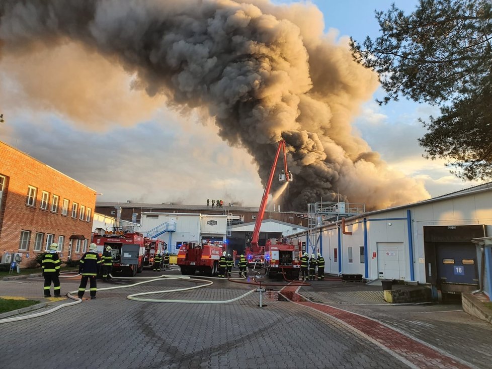 Požár výrobní haly firmy zpracovávající rybí produkty.