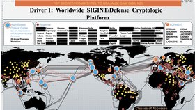 Schéma odposlechů, které zveřejnil bývalý pracovník NSA Edward Snowden.