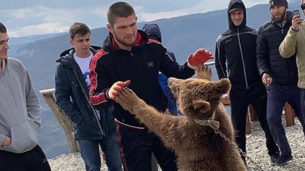 Zápasník MMA Nurmagomedov s medvědem