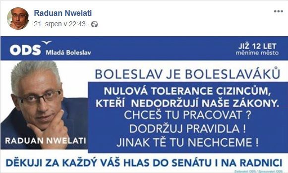 Ostrá kampaň Raduana Nwelatiho (ODS), primátora Mladé Boleslavi