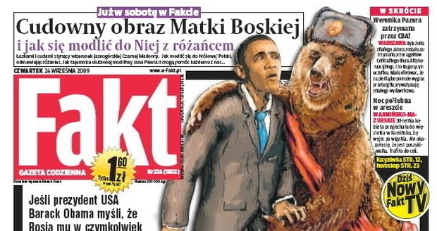 Obama s medvědem na titulce polského deníku Fakt