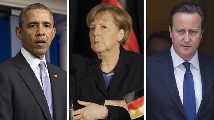 Obama, Merkelová, Cameron