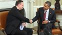 Premiér Petr Nečas na schůzce s prezidentem Obamou