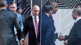 Americký prezident Barack Obama a jeho ruský prezident Vladimir Putin při potřesení rukou na summitu v Peru