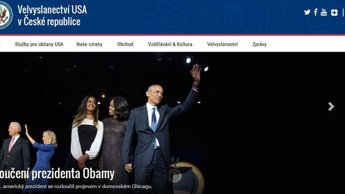 Podoba stránek americké ambasády 2 dny po Trumpově inauguraci