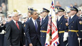 Barack Obama a Václav Klaus na Pražském hradě