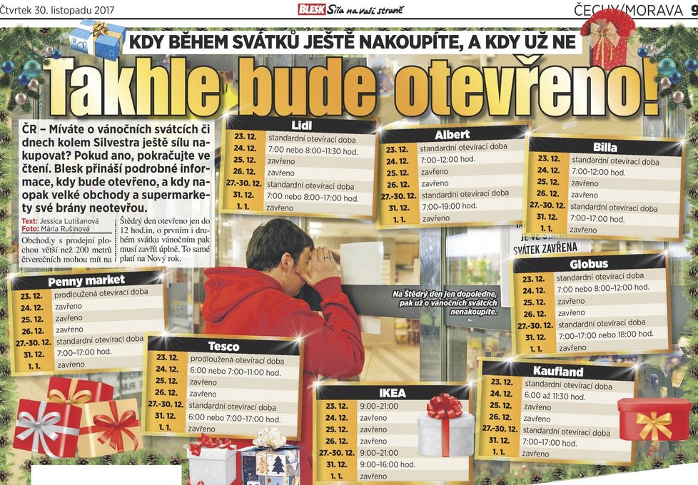 Jak bude o svátcích 2017 otevřeno? Blesk přinesl přehled otevírací doby, která je zákonem ovlivněna.