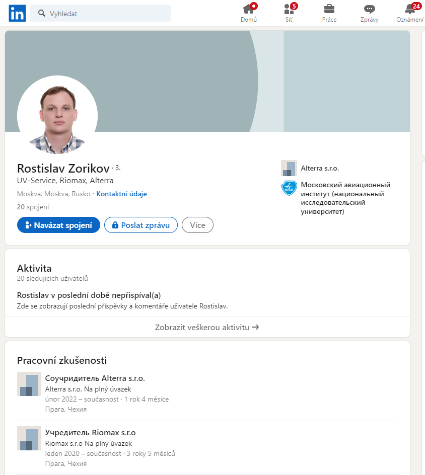 Rostislav Zorikov na profesní síti LinkedIn.