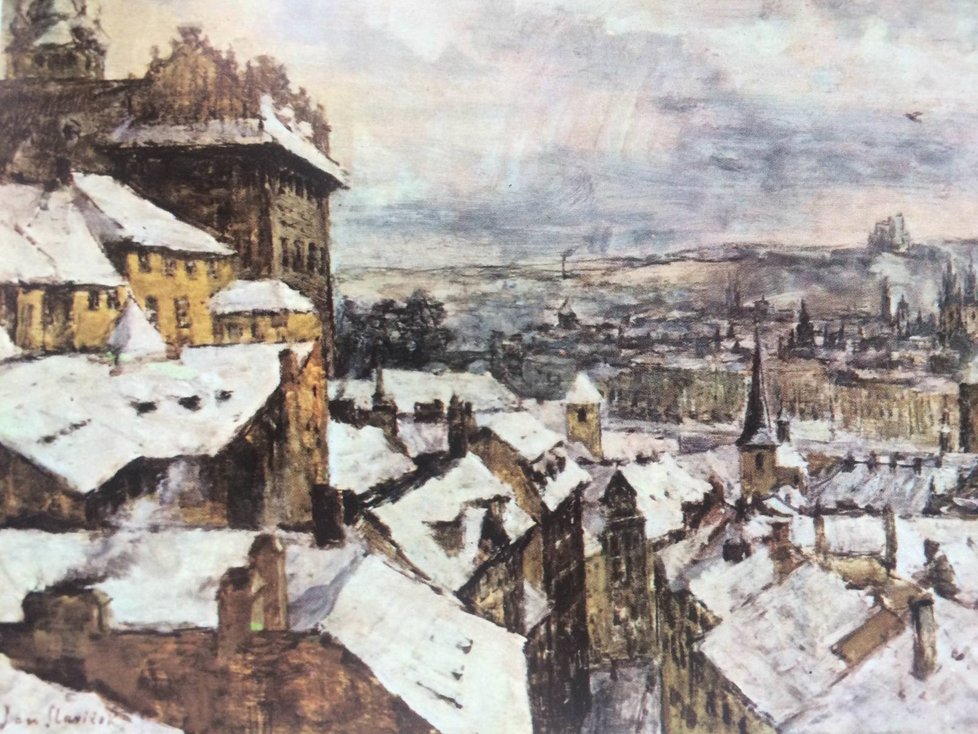 V roce 1952 namaloval Slavíček svůj obraz Praha v zimě.