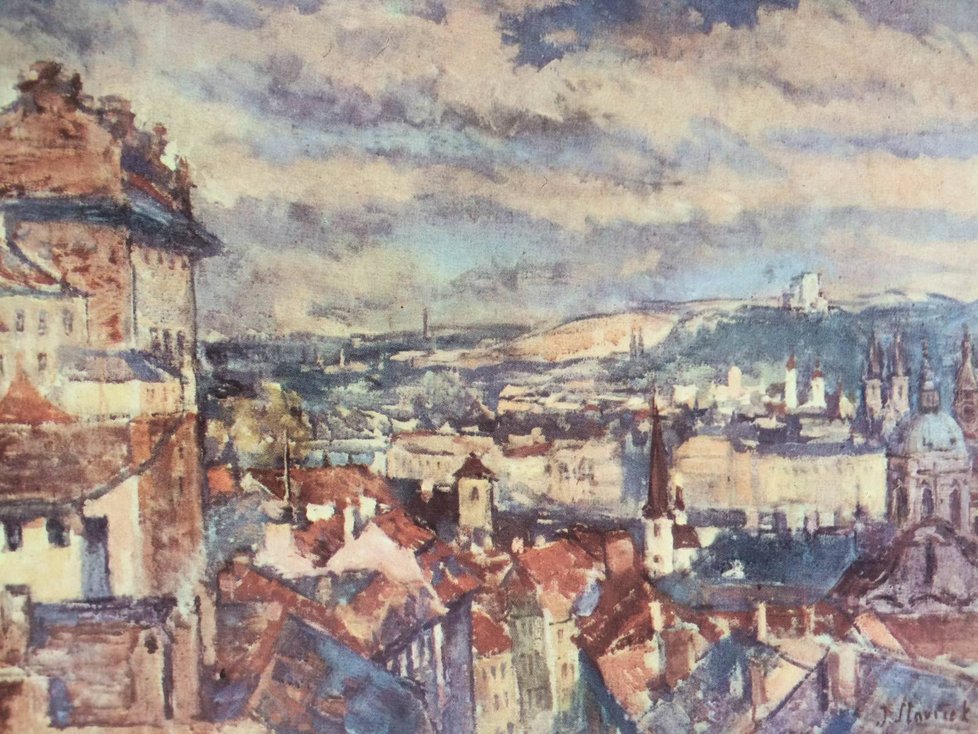 Praha (s horou Vítkovem) namaloval Jan Slavíček kolem roku 1957.