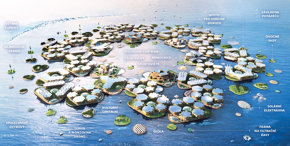 Bydlení budoucnosti na moři v kolonii Oceanix