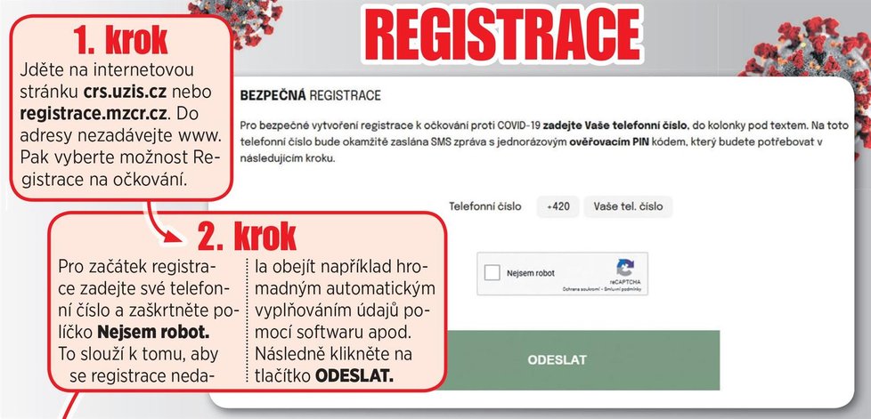 Registrace k očkování: Kroky 1 a 2