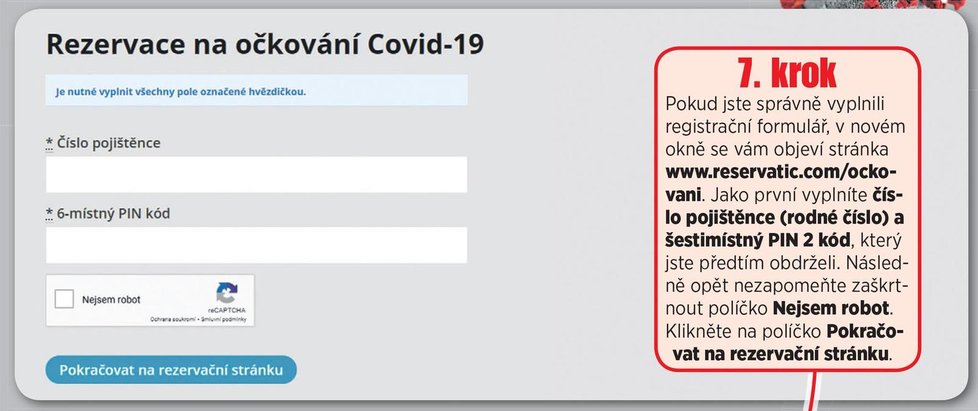 Rezervace na očkování: Krok 7