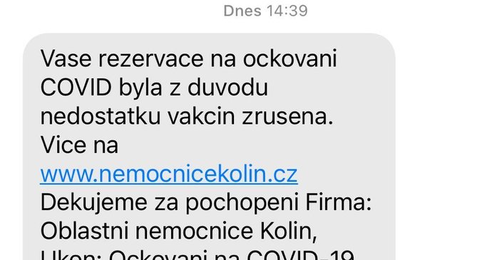 SMS o zrušení termínu očkování