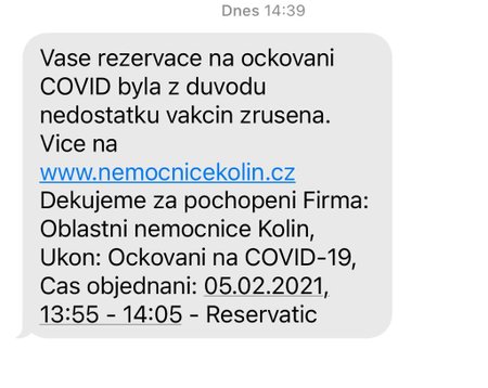 SMS o zrušení termínu očkování