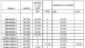 Tabulka s platy a odměnami, kterou Blesk.cz poskytlo ministerstvo dopravy.