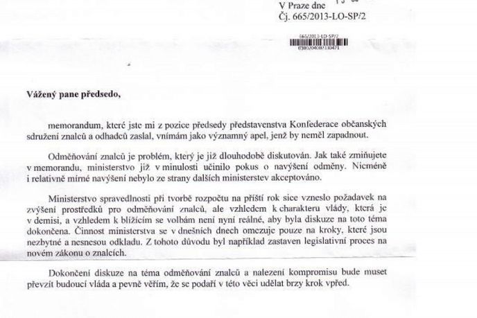 Odpověď ministryně Benešové k požadavkům na zvýšení znalečného