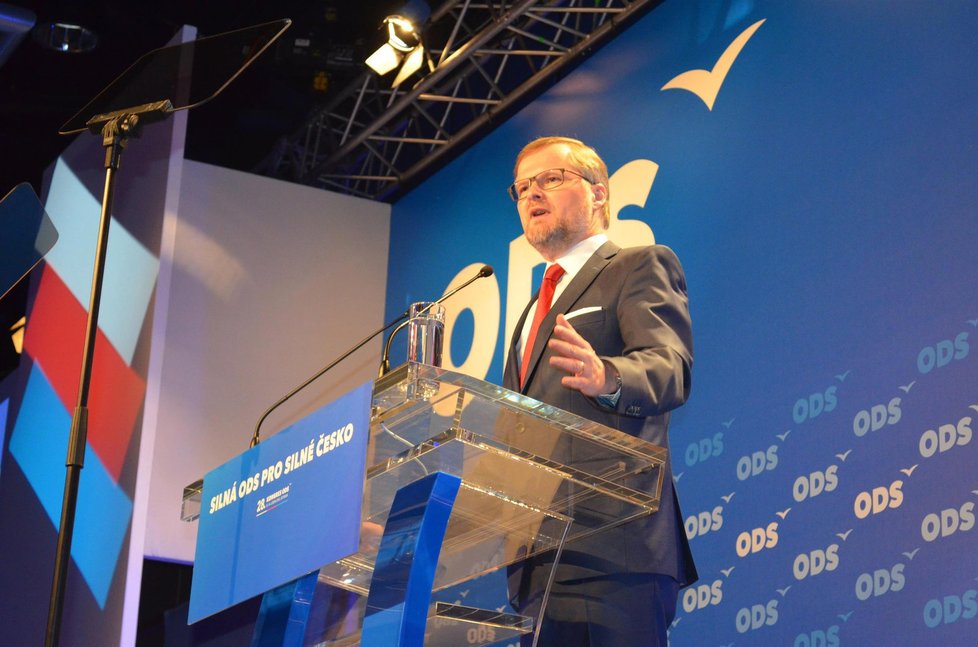 Předseda ODS Petr Fiala pronesl řeč na sněmu strany.